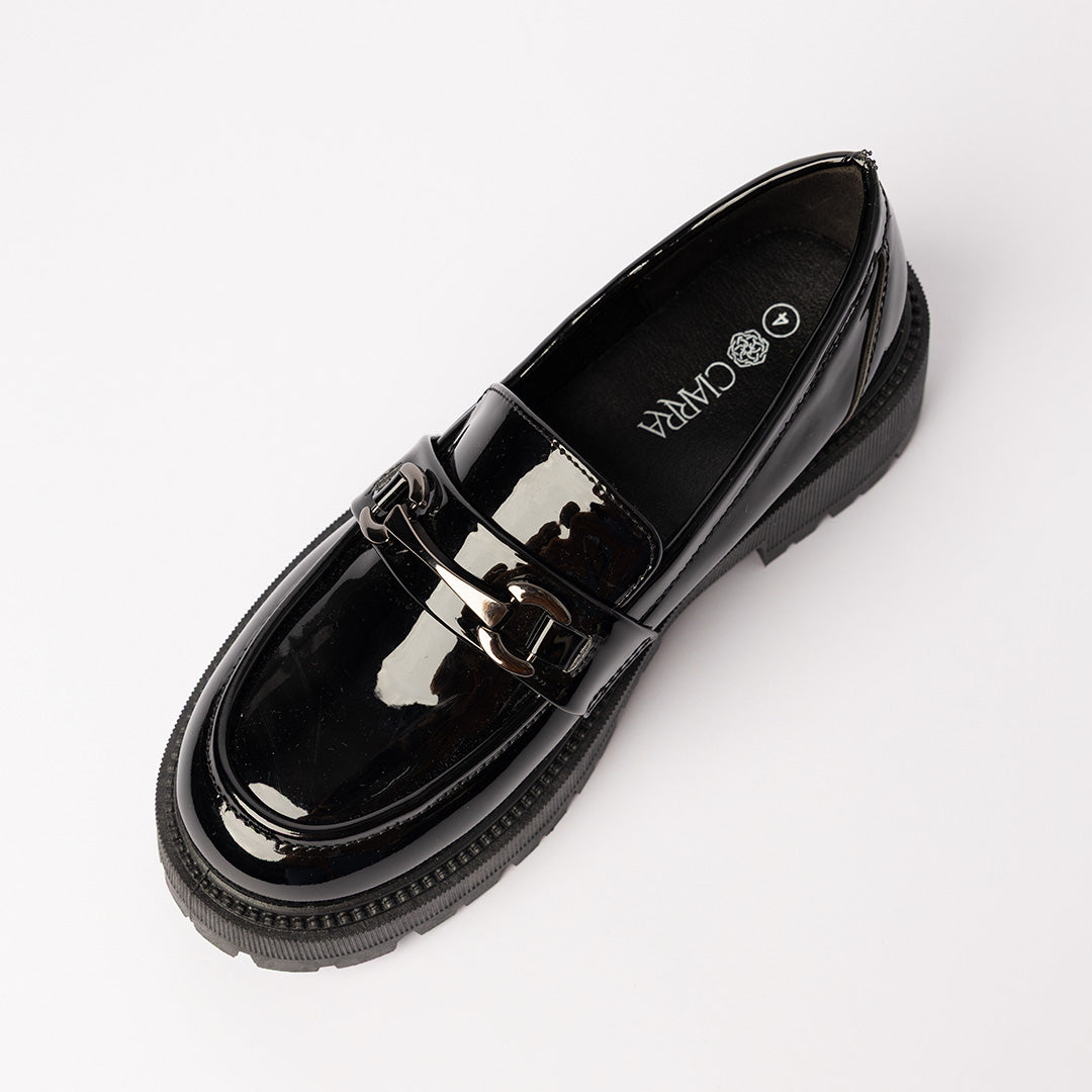 Patent Chunky Loafer.Gun Metal Trim.