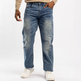 BLUE BRUSHED KNIT DENIM JEANS