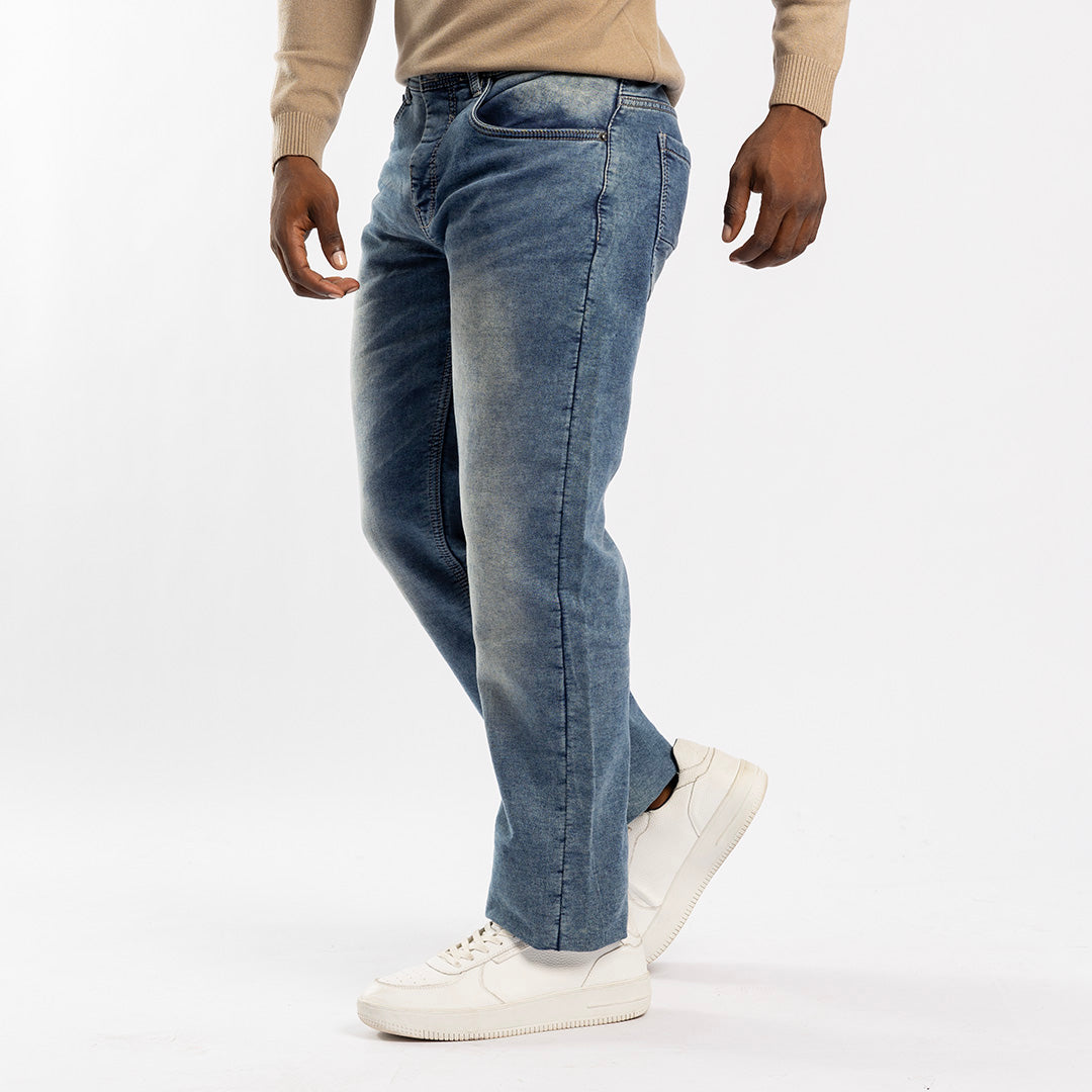 BLUE BRUSHED KNIT DENIM JEANS