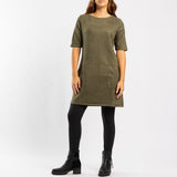 OLIVE SUEDE SHORT SLEEVE DRESS