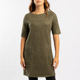 OLIVE SUEDE SHORT SLEEVE DRESS