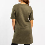 OLIVE SUEDE SHORT SLEEVE DRESS