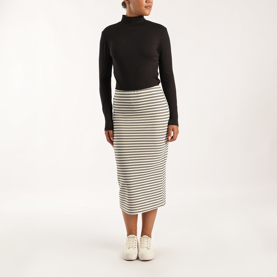 GREY CREAM STRIPE SKIRT