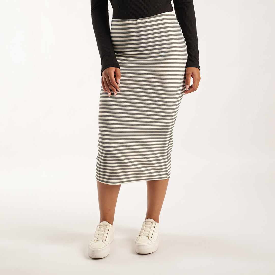 GREY CREAM STRIPE SKIRT