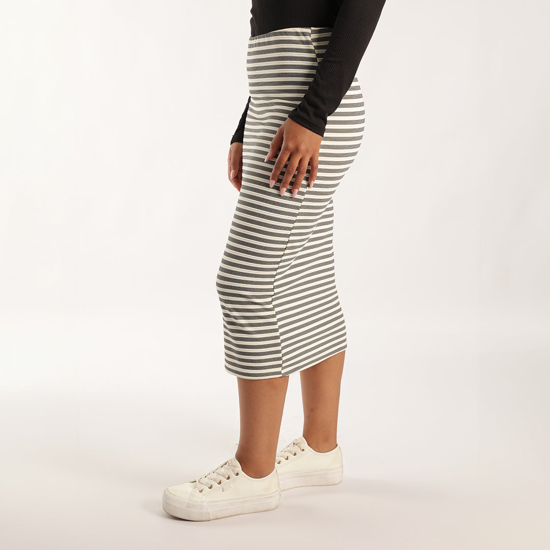 GREY CREAM STRIPE SKIRT