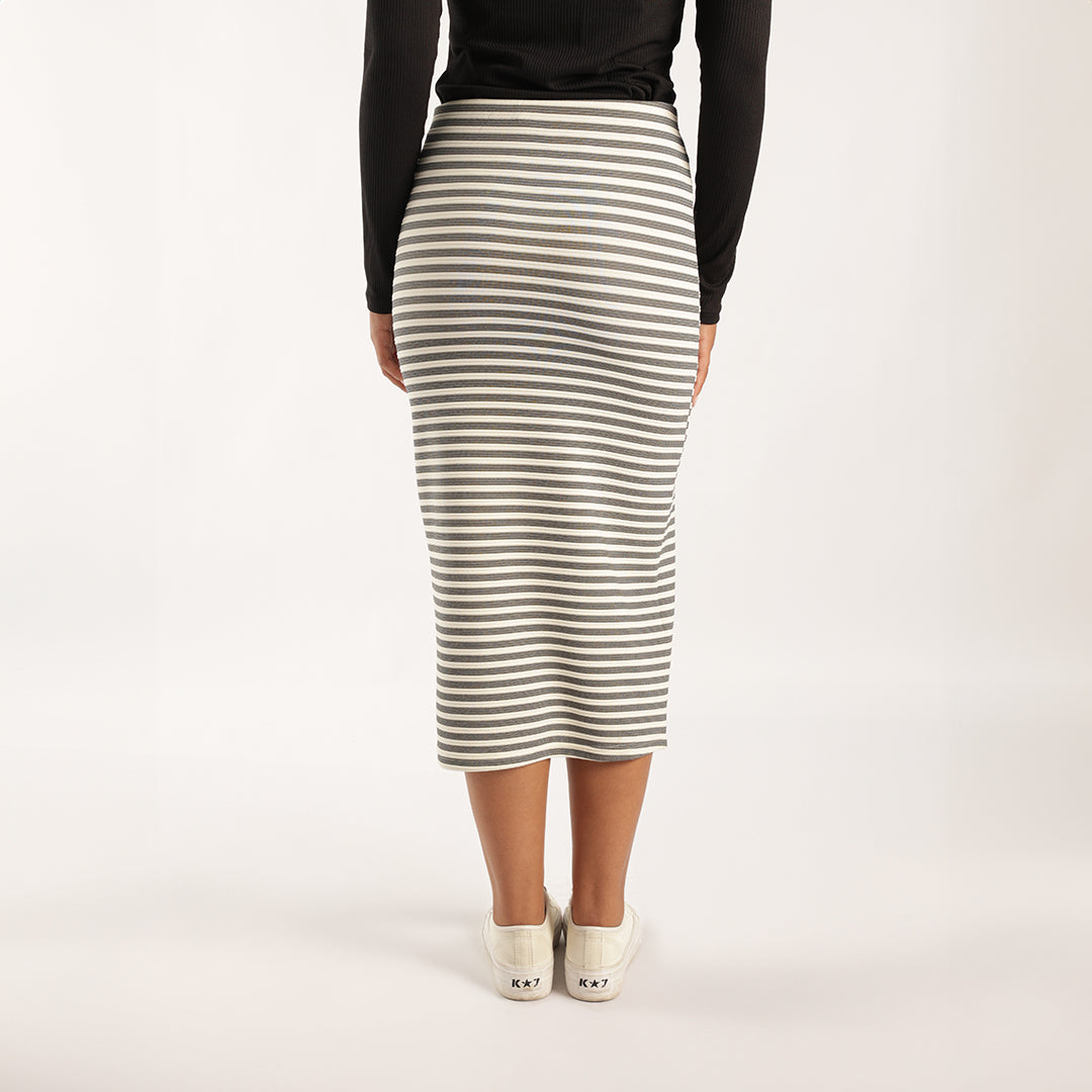 GREY CREAM STRIPE SKIRT