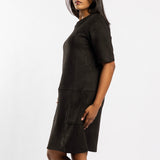 BLACK SUEDE SHORT SLEEVE DRESS