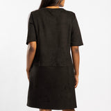 BLACK SUEDE SHORT SLEEVE DRESS