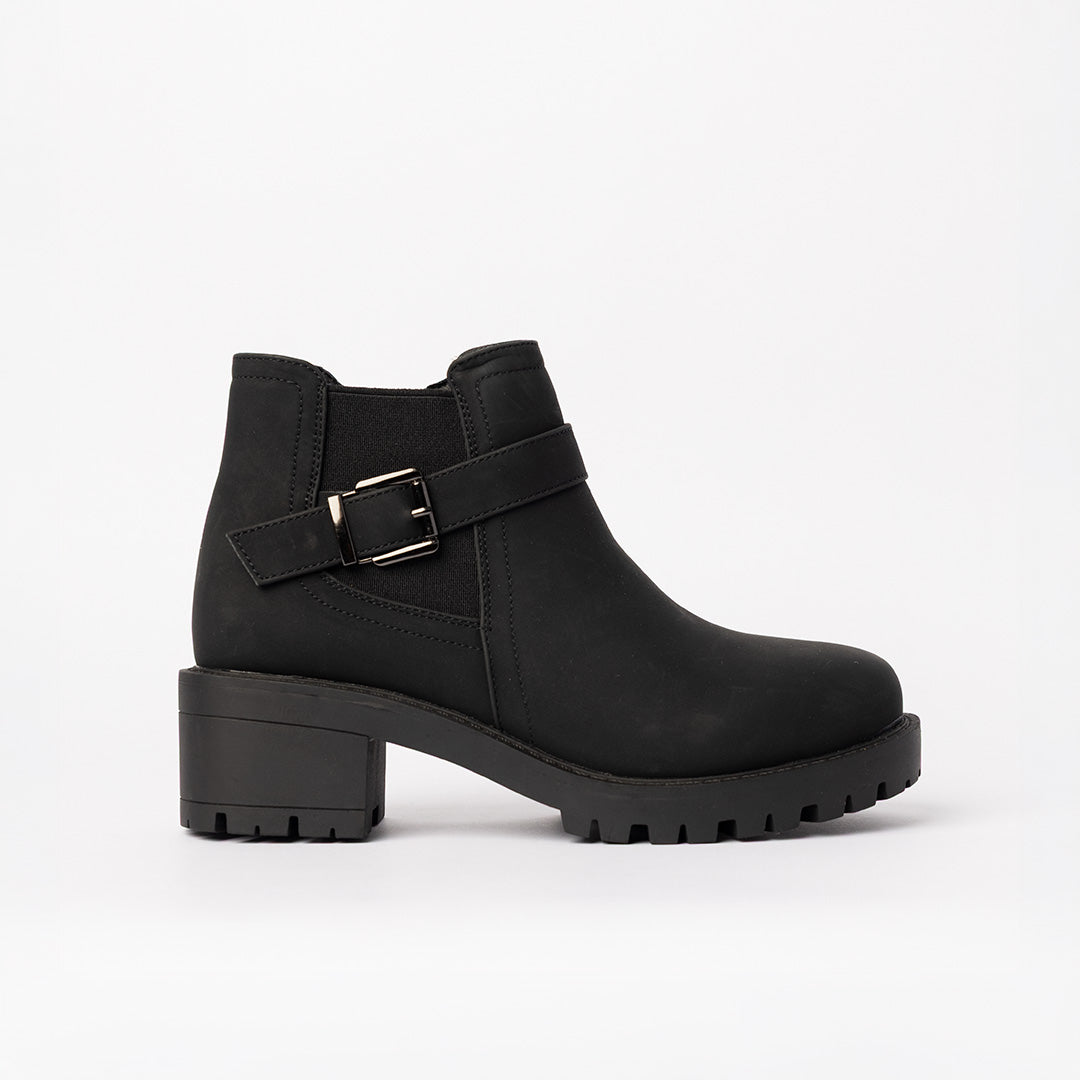 MaTTE Pu Ankle Boot.Gun Metal Trim Details.