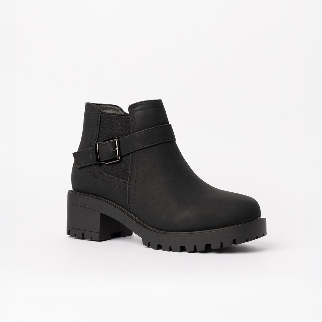 MaTTE Pu Ankle Boot.Gun Metal Trim Details.