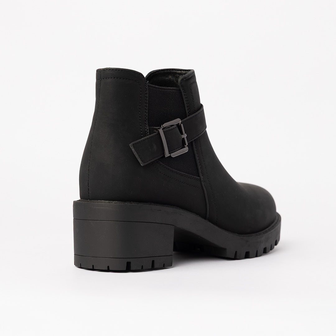 MaTTE Pu Ankle Boot.Gun Metal Trim Details.