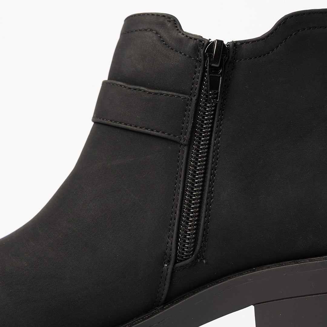 MaTTE Pu Ankle Boot.Gun Metal Trim Details.