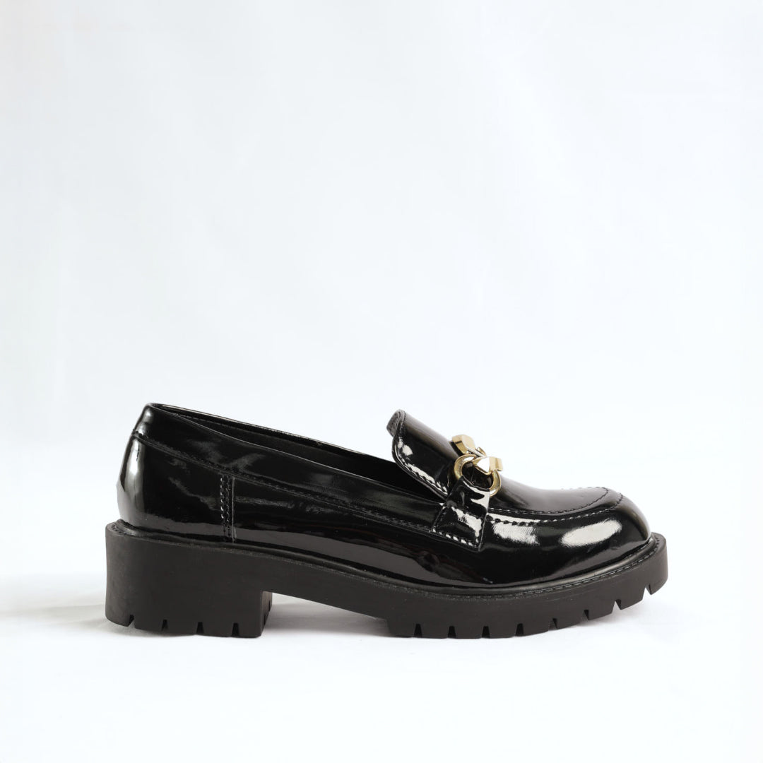 Patent Platform Loafer.Gold Trim.