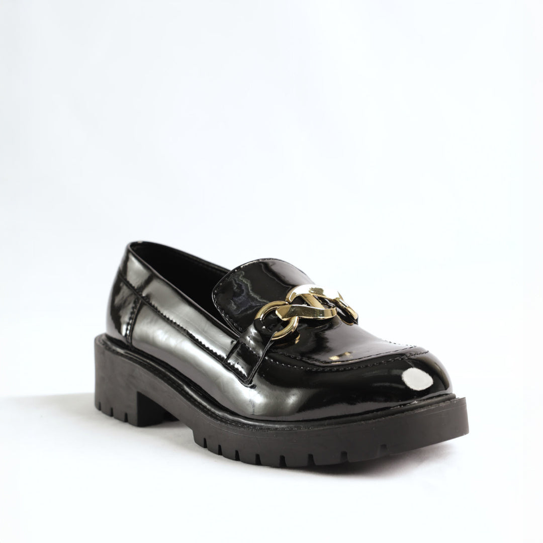 Patent Platform Loafer.Gold Trim.