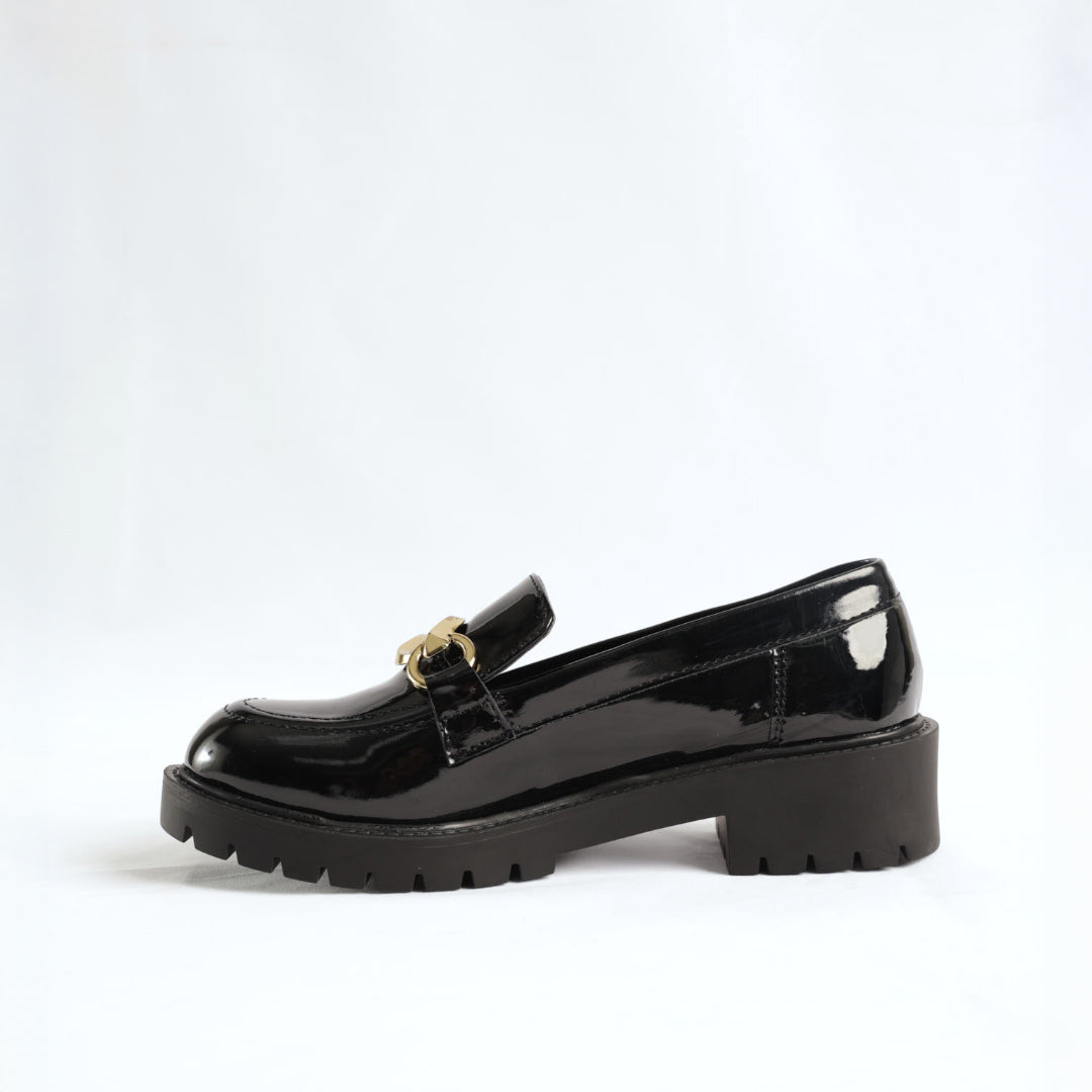 Patent Platform Loafer.Gold Trim.