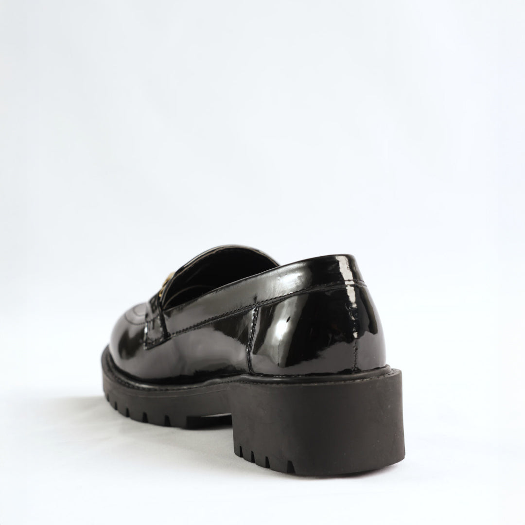 Patent Platform Loafer.Gold Trim.