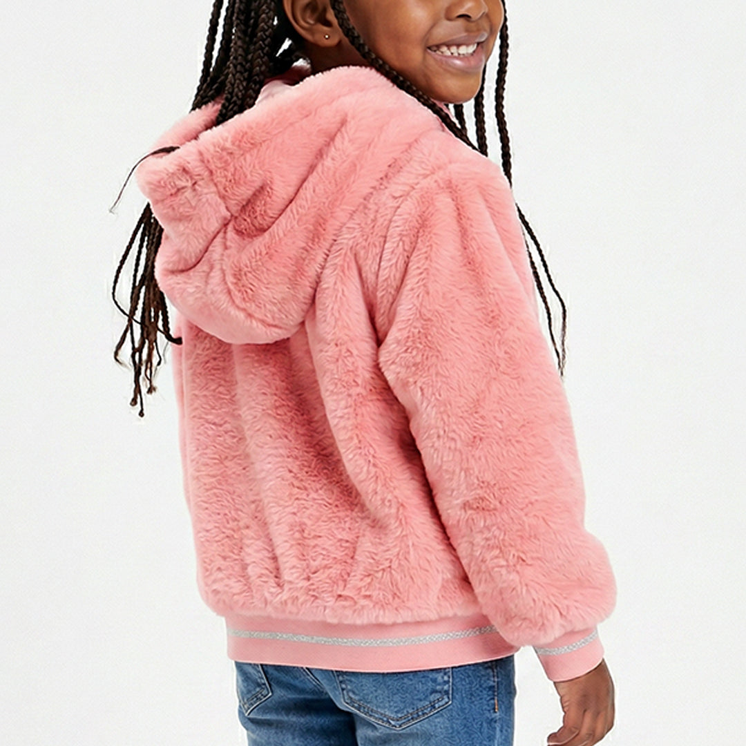 PRE GIRLS TRB PINK PLUSH ZIP THROUGH HODY
