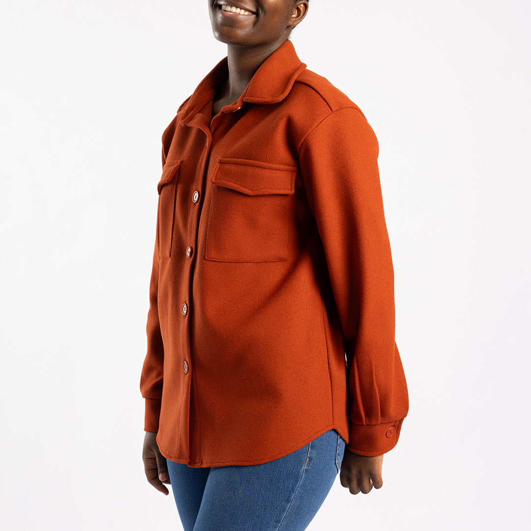 LADIES ALORA RUST LONG SLEEVE SHACKET