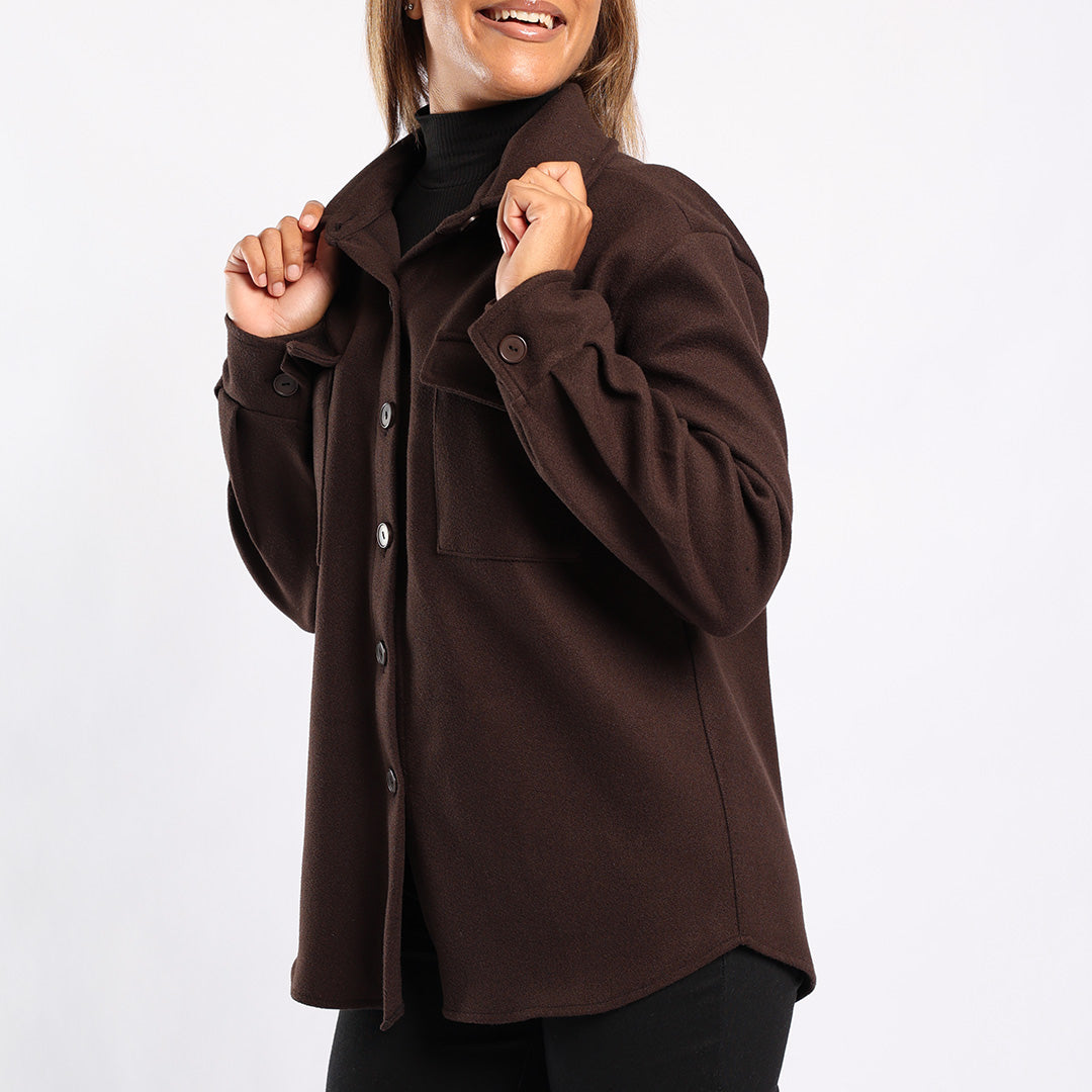 LADIES ALORA CHOC LONG SLEEVE SHACKET