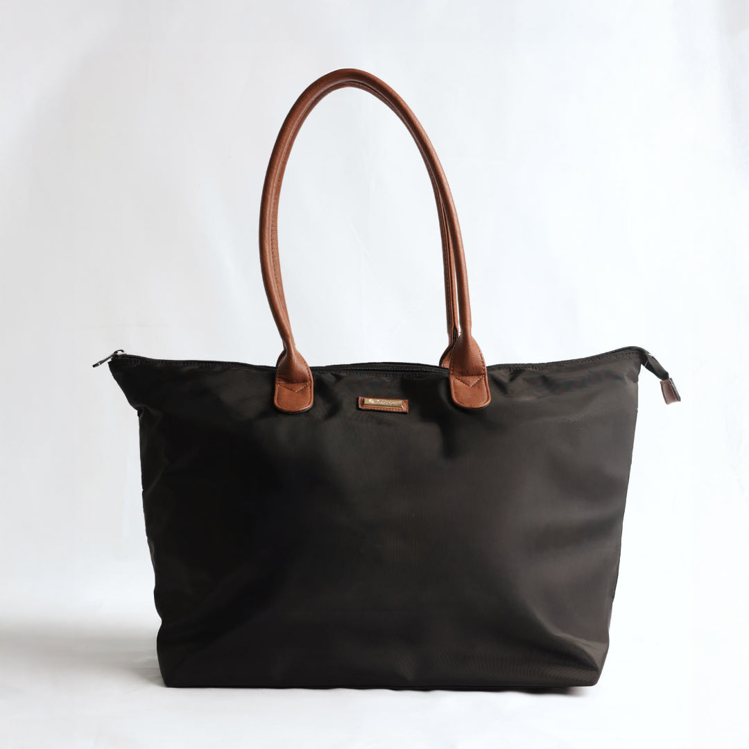 Nylon Tote Bag.Tan Top Handles.