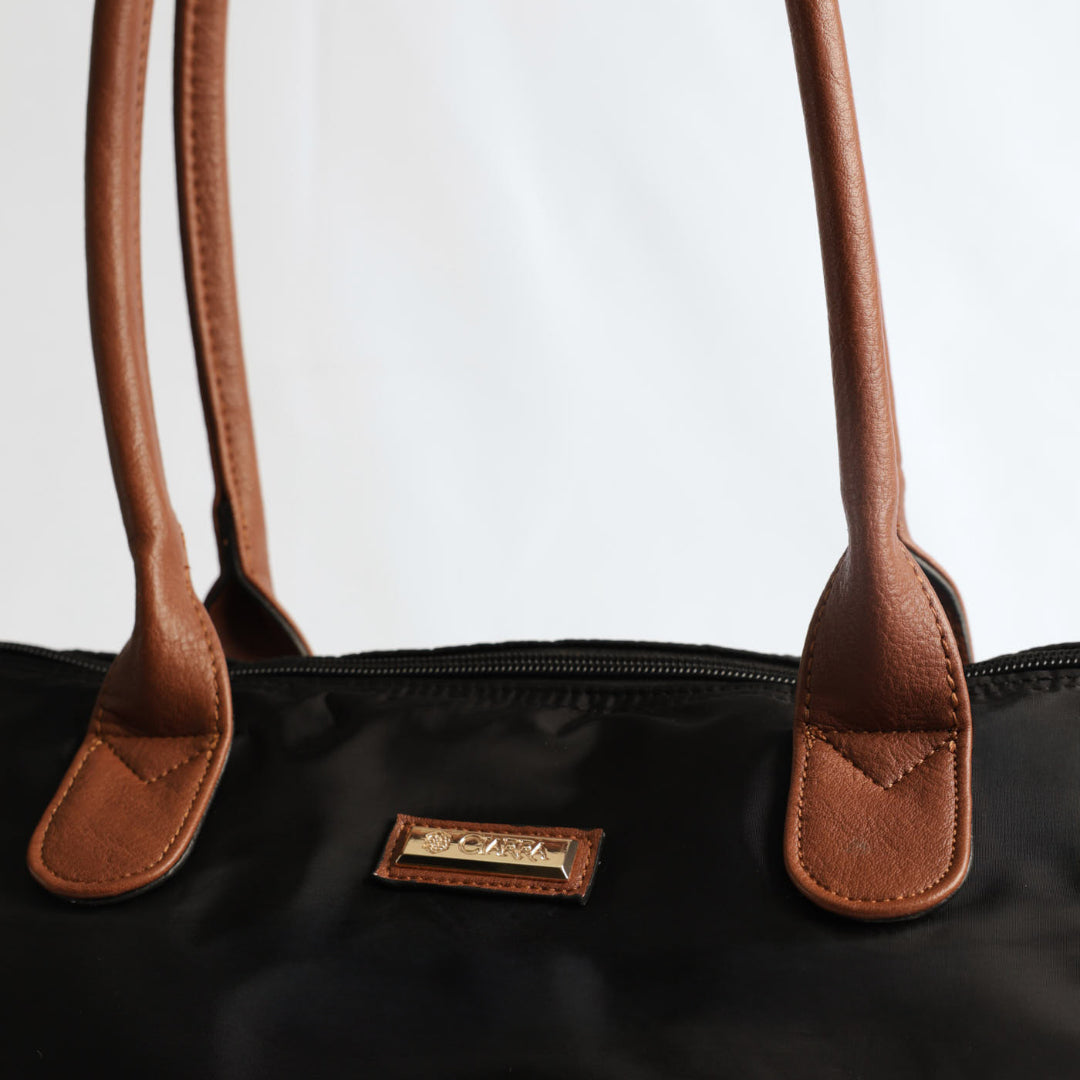 Nylon Tote Bag.Tan Top Handles.