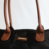 Nylon Tote Bag.Tan Top Handles.