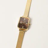 Ciarra Bronze Rectangular Frame Watch.Bronze Dial.Diamante Indices.