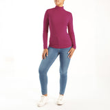 CERISE RIBB L/S TURTLE NECK TOP