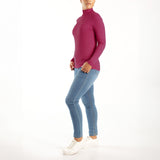 CERISE RIBB L/S TURTLE NECK TOP