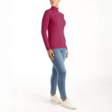 CERISE RIBB L/S TURTLE NECK TOP
