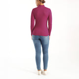 CERISE RIBB L/S TURTLE NECK TOP