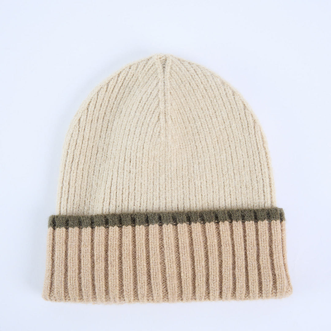 Blocked Viscose Ribbed Beanie.PU Label.