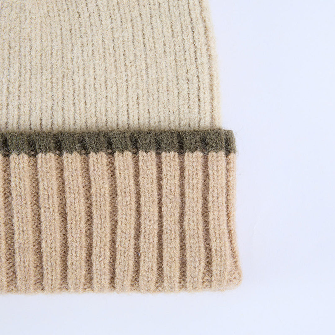 Blocked Viscose Ribbed Beanie.PU Label.