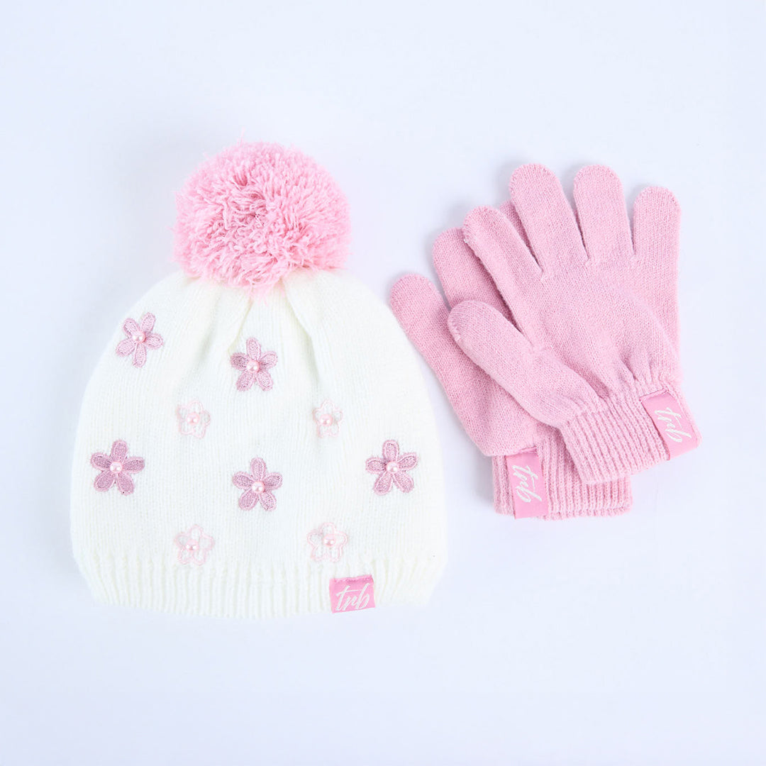 Floral Beanie And Glove Set.