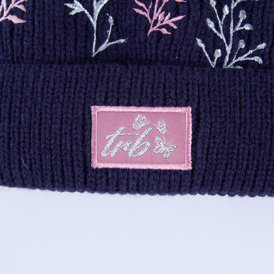 Floral Embroidery Beanie And Glove Set.
