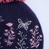 Floral Embroidery Beanie And Glove Set.