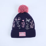 Floral Embroidery Beanie And Glove Set.