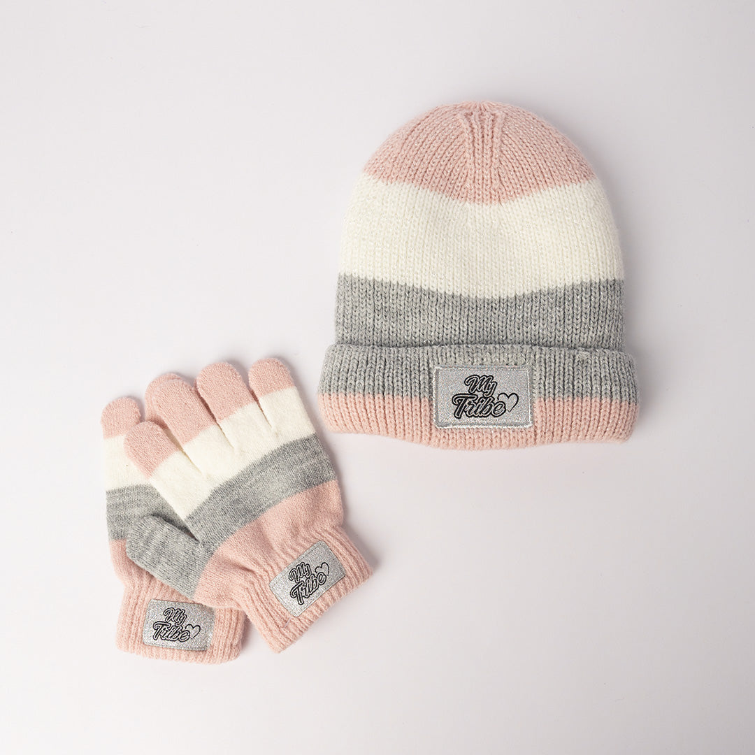 Striped Beanie And Glove Set.