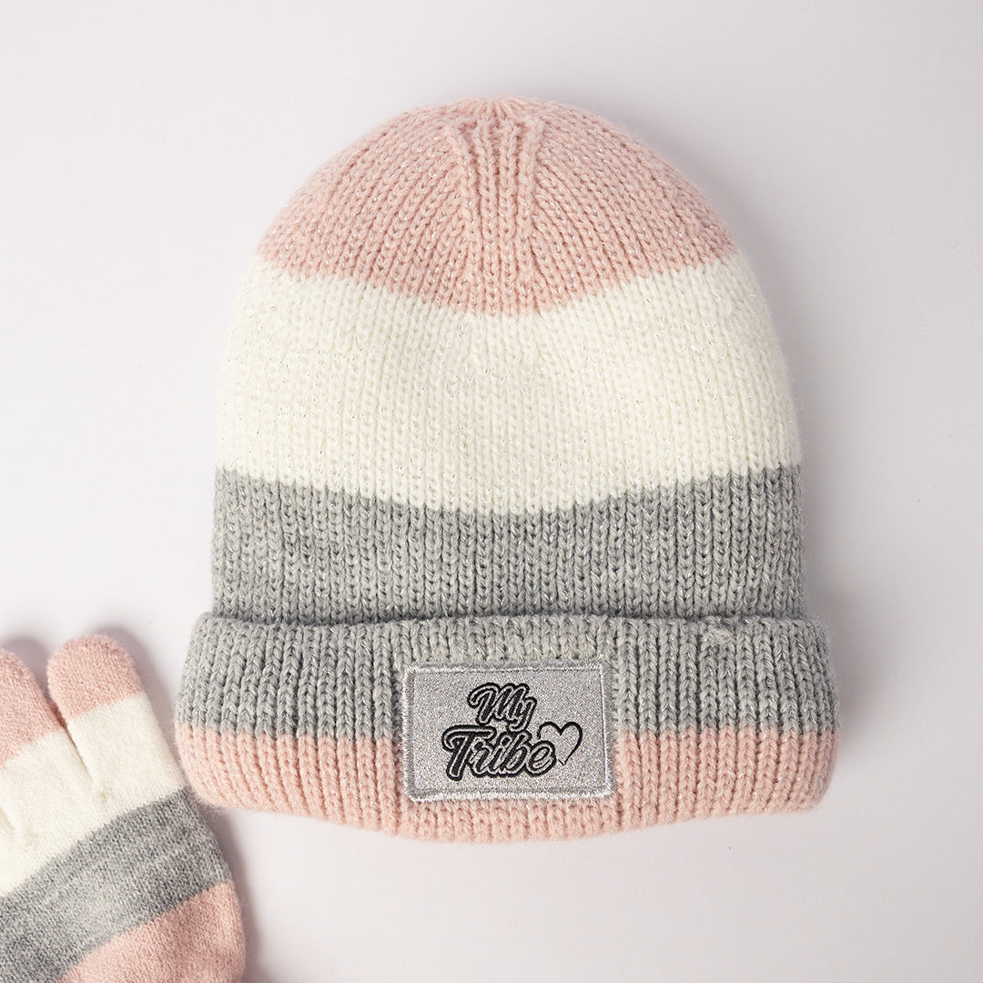 Striped Beanie And Glove Set.