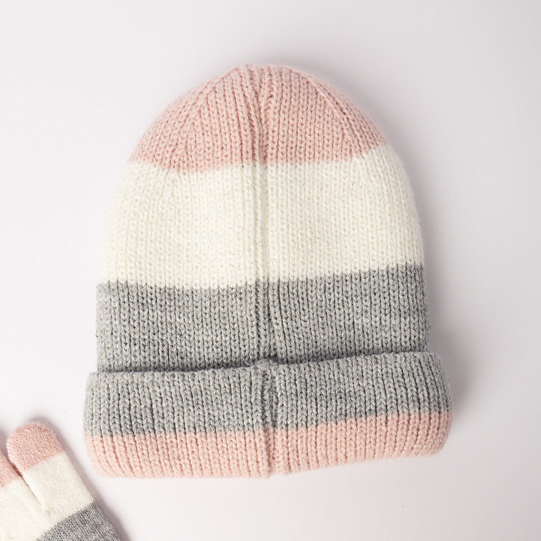 Striped Beanie And Glove Set.