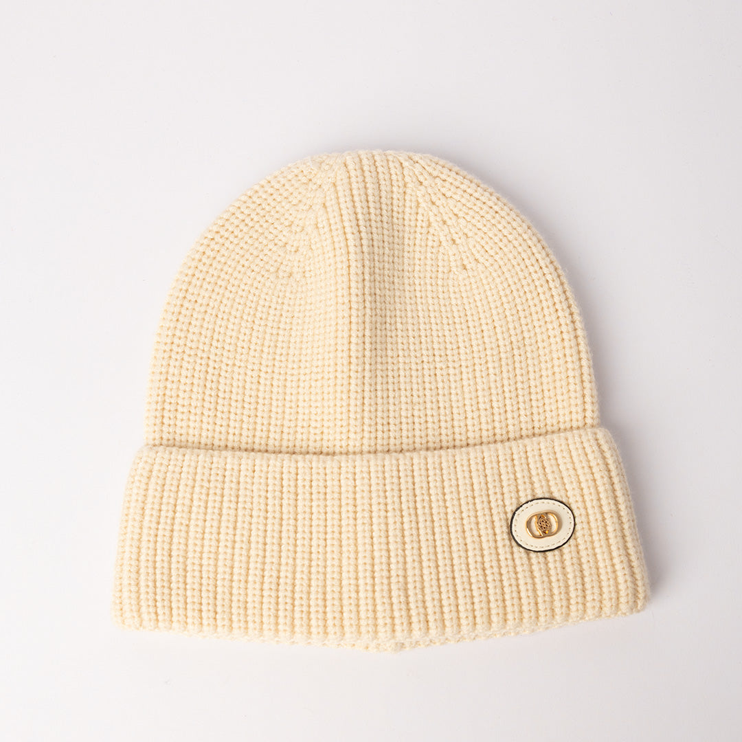 Ribbed Beanie.Gold Trim Detail.