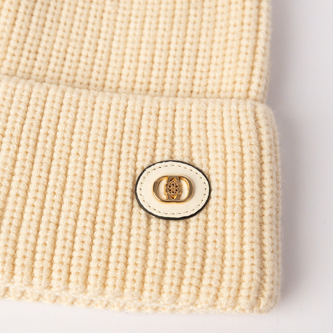 Ribbed Beanie.Gold Trim Detail.