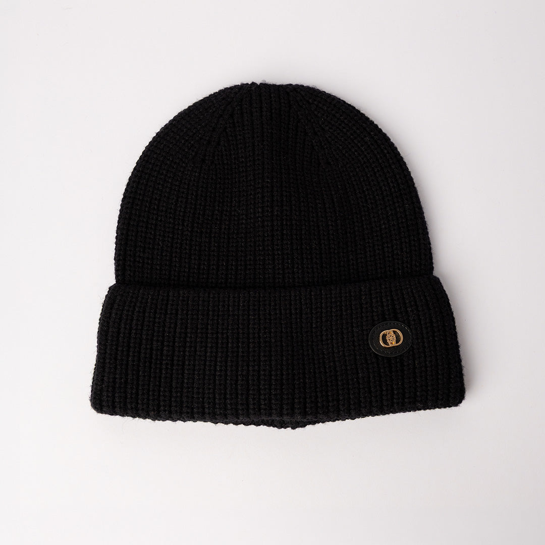 Ribbed Beanie.Gold Trim Detail.