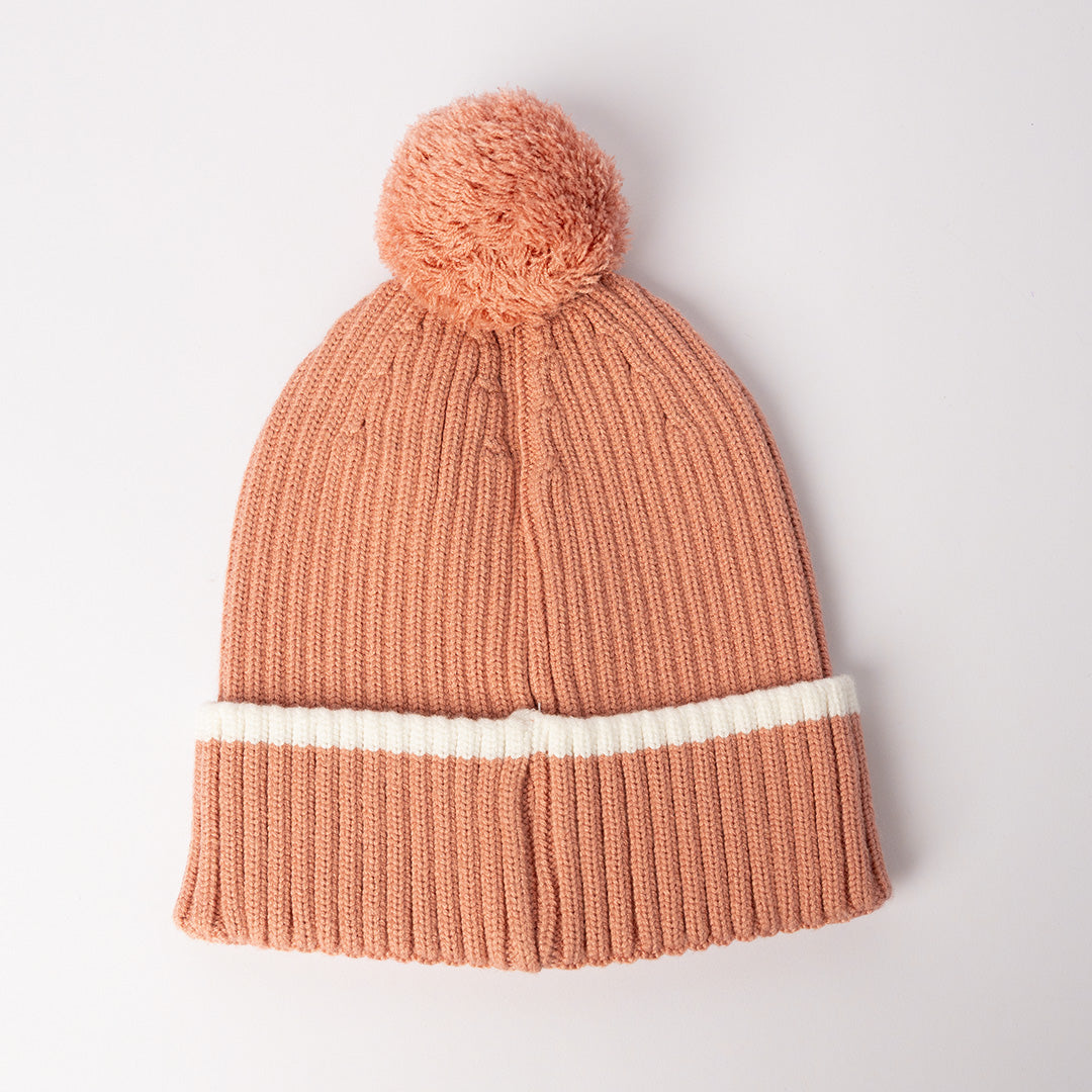 Ribbed Beanie.Pom Pom Detail.