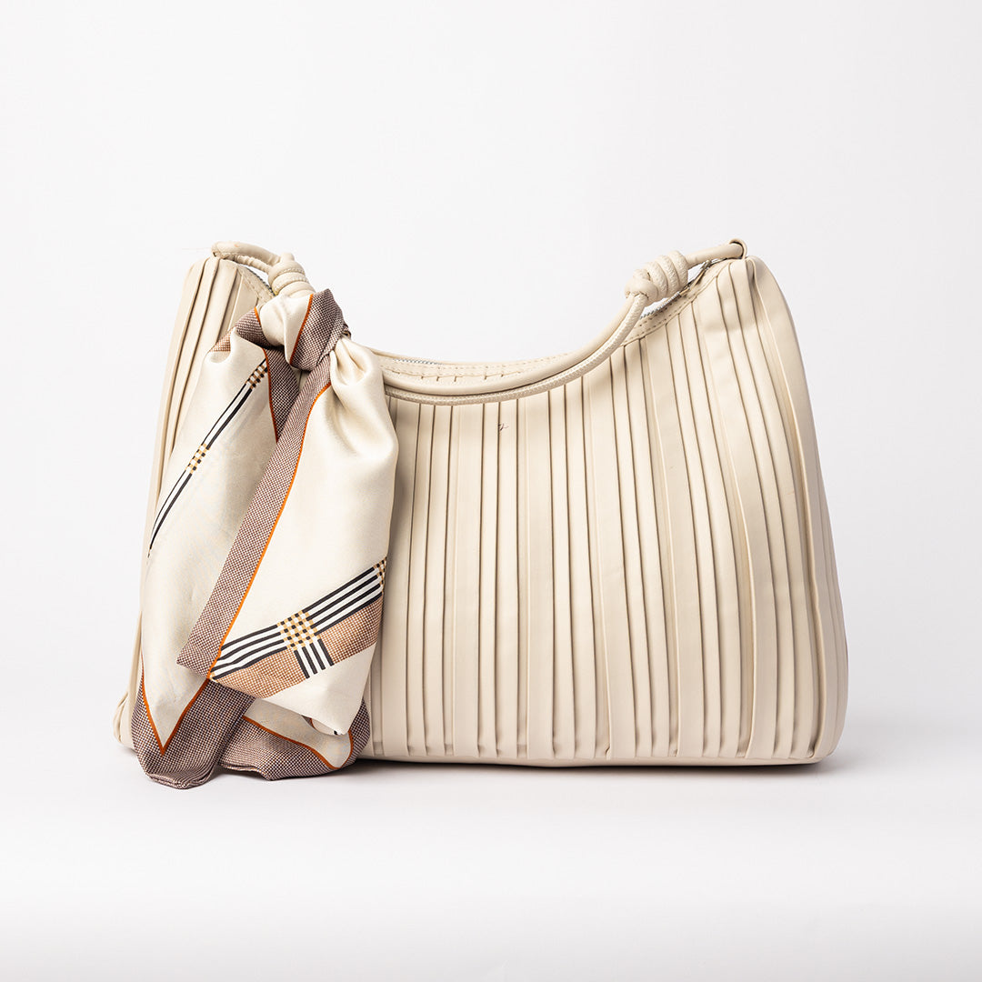 Pleated Large Hobo Bag.Scarf Detail.