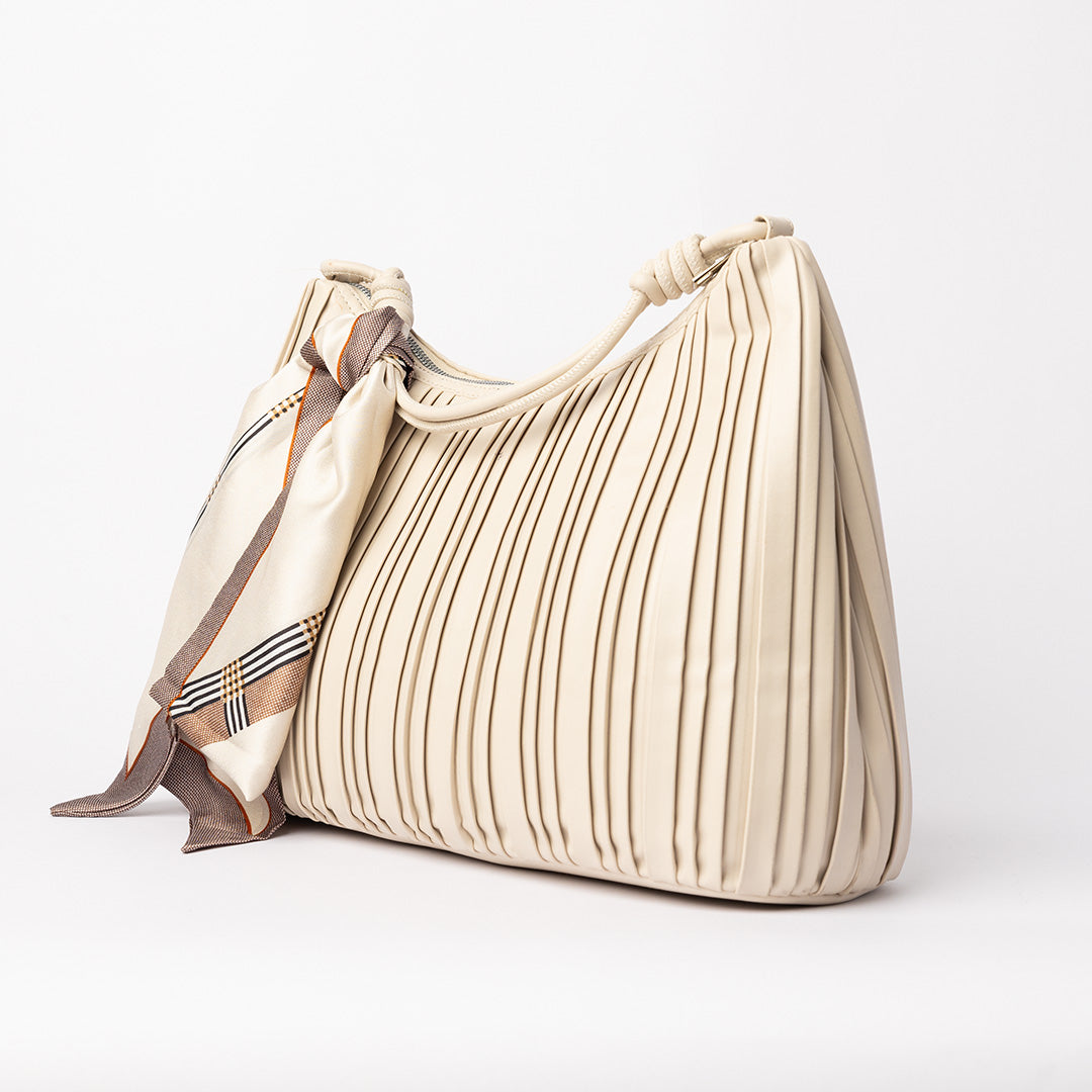 Pleated Large Hobo Bag.Scarf Detail.