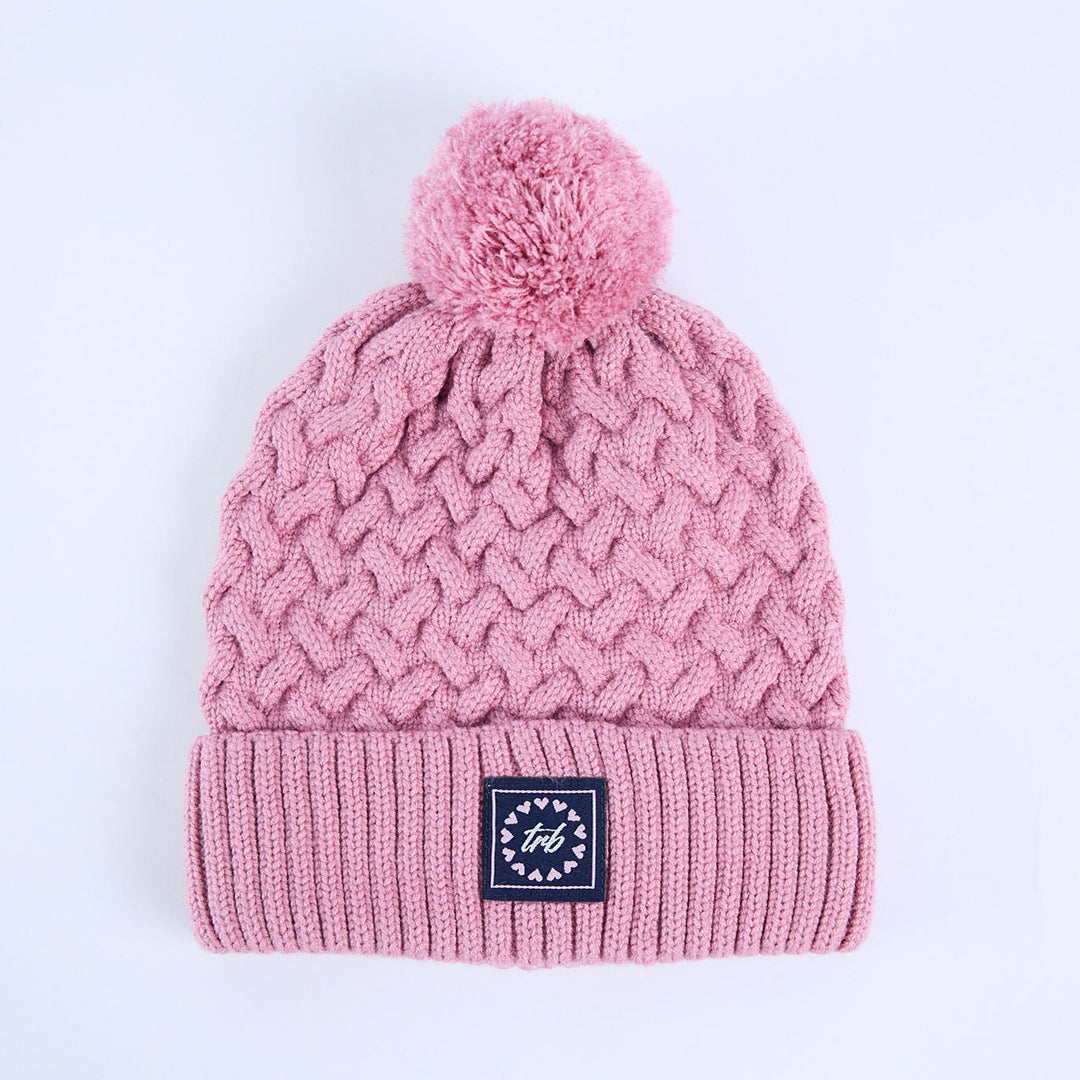 Cable Knite Turn Up Beanie.Pom Pom.