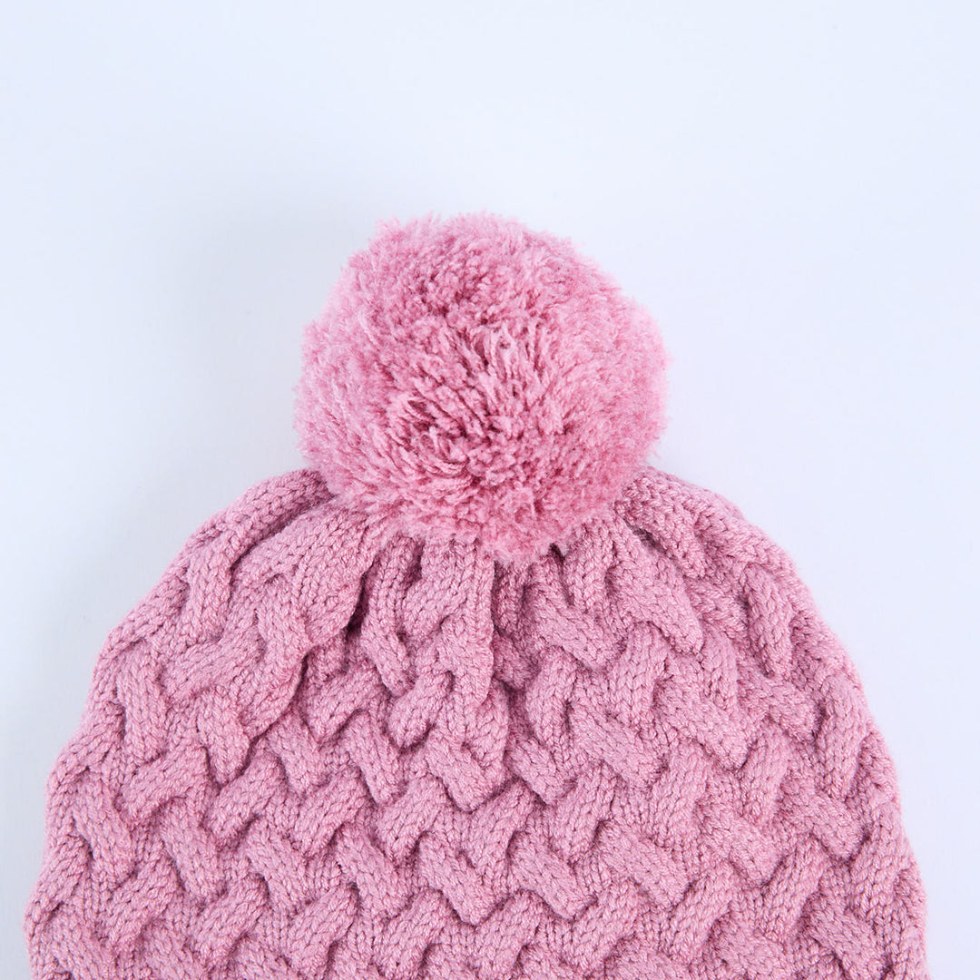 Cable Knite Turn Up Beanie.Pom Pom.
