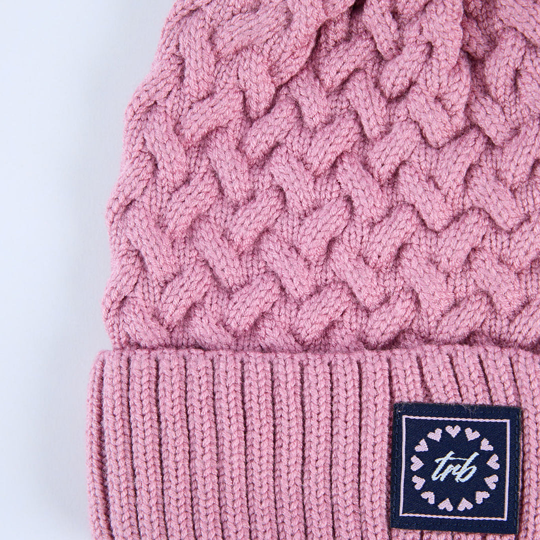Cable Knite Turn Up Beanie.Pom Pom.