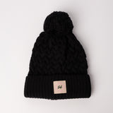 Cable Knite Turn Up Beanie.Pom Pom.